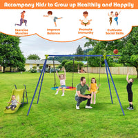 4-in-1 Swing Set Metal Playset with Slide Basketball Hoop