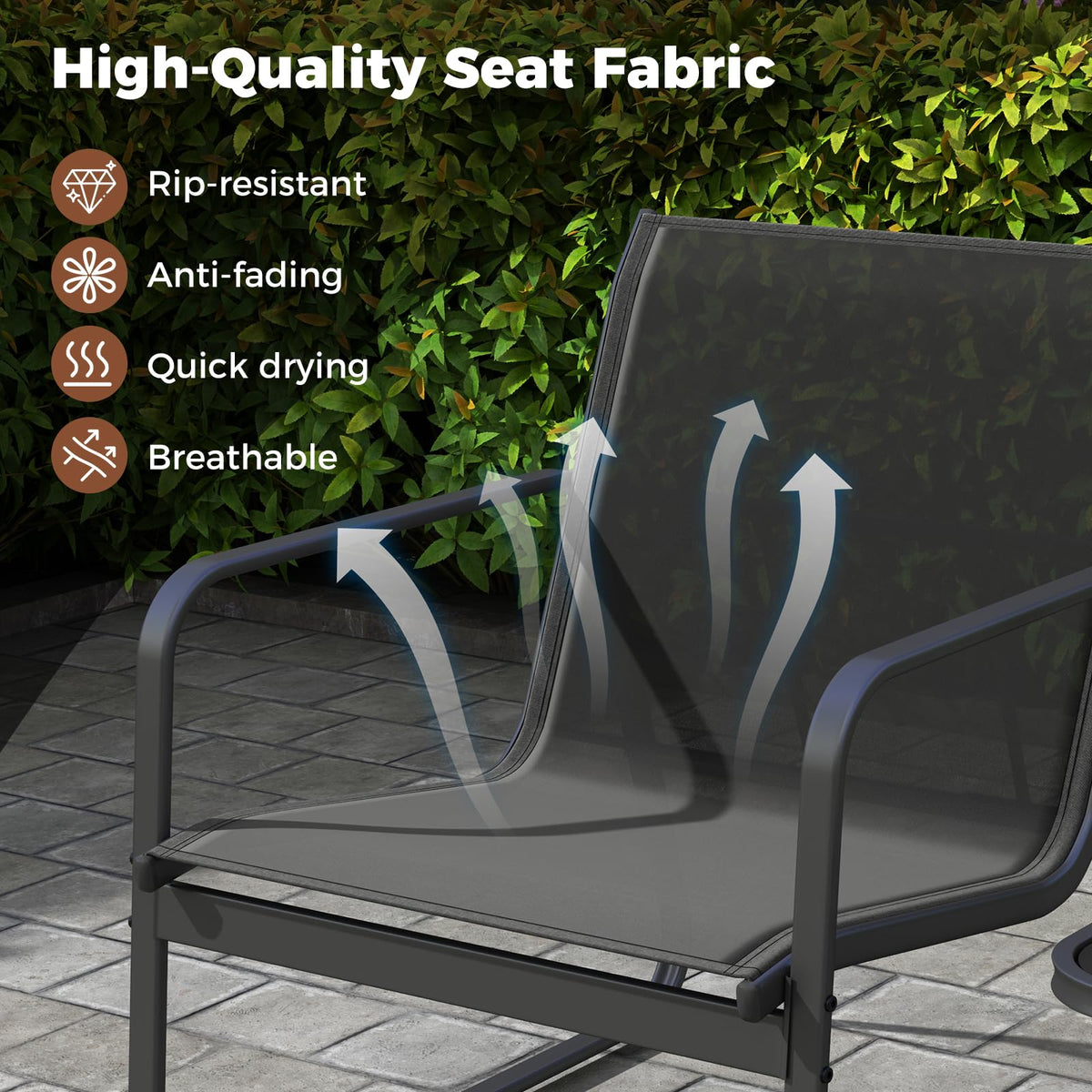 3 Pieces Patio Conversation Set Outdoor Metal Chair and Table Set Breathable Fabric