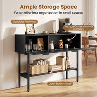 Rattan Console Table with Flip Doors and Open Storage Shelf