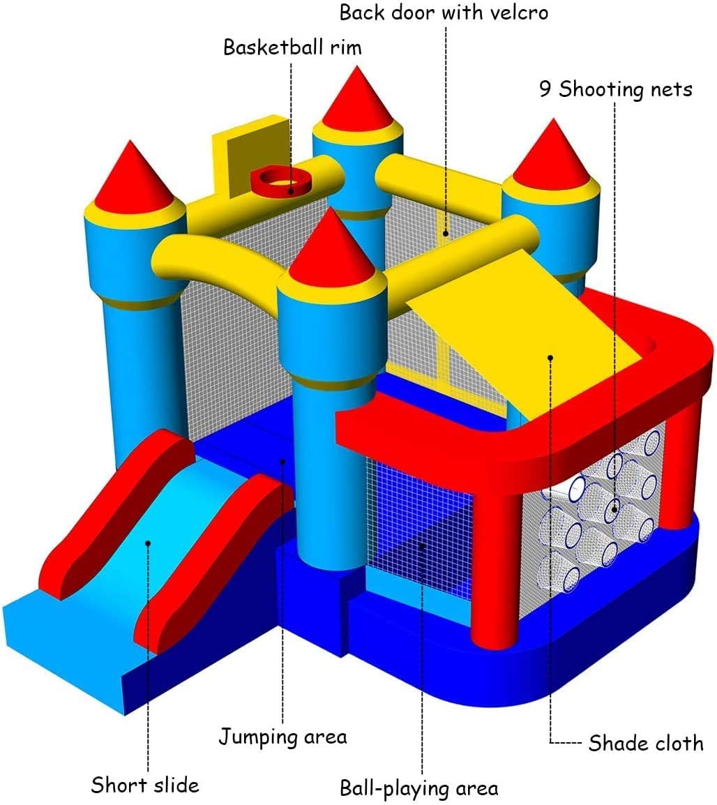 5-in-1 Inflatable Bounce House, Kids Jumper Bouncer w/Slide, Ball Shooting Area