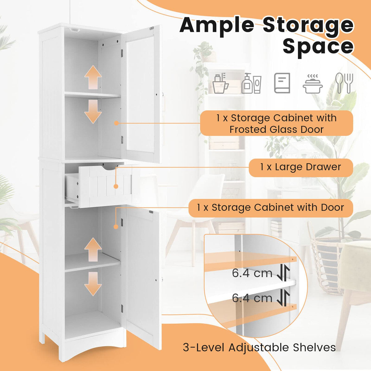 Giantex Freestanding Storage Cabinet, 170 cm Tall Slim Bathroom Cabine ...