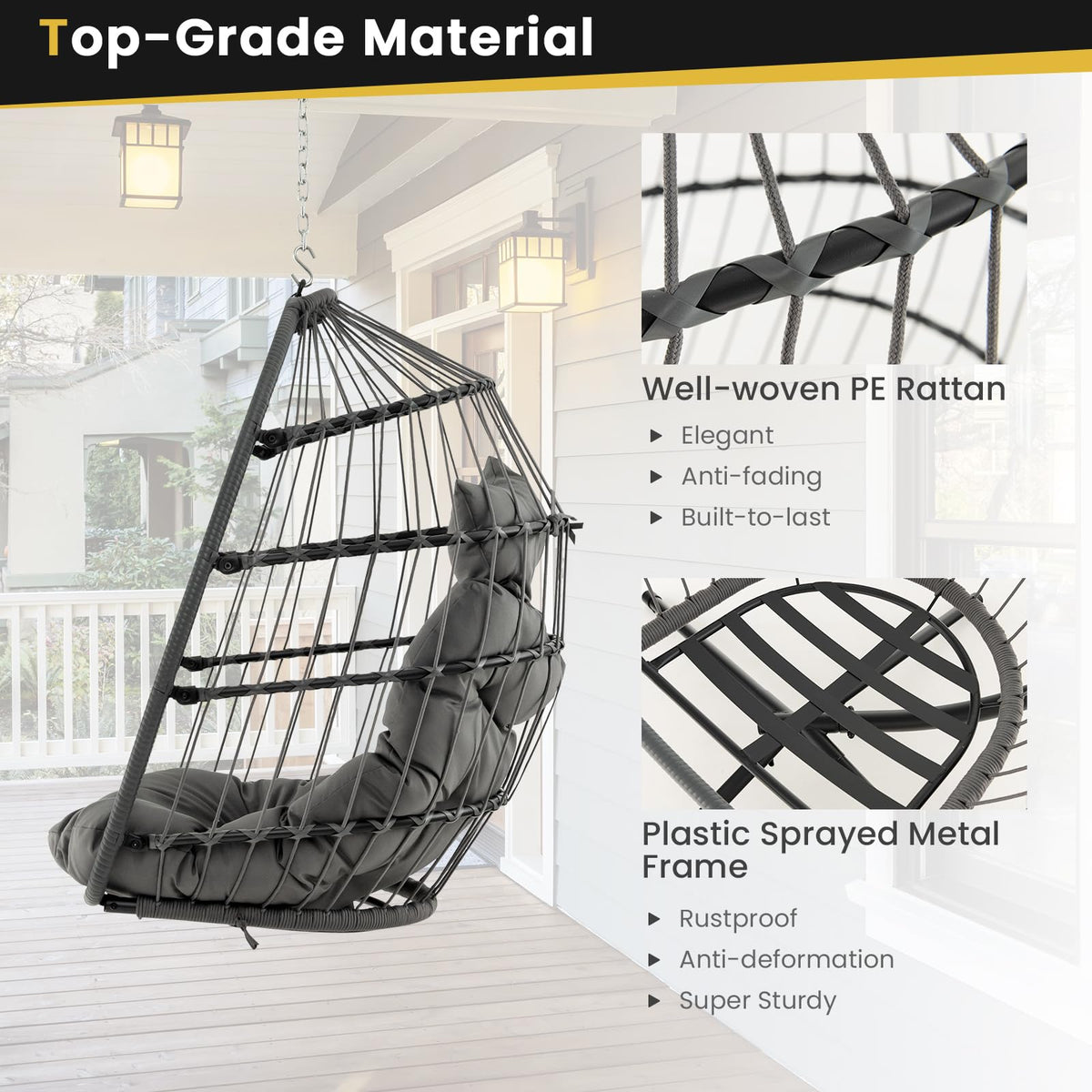 Hanging Egg Chair with Head Pillow & Large Seat Cushion (Without Chair Stand)