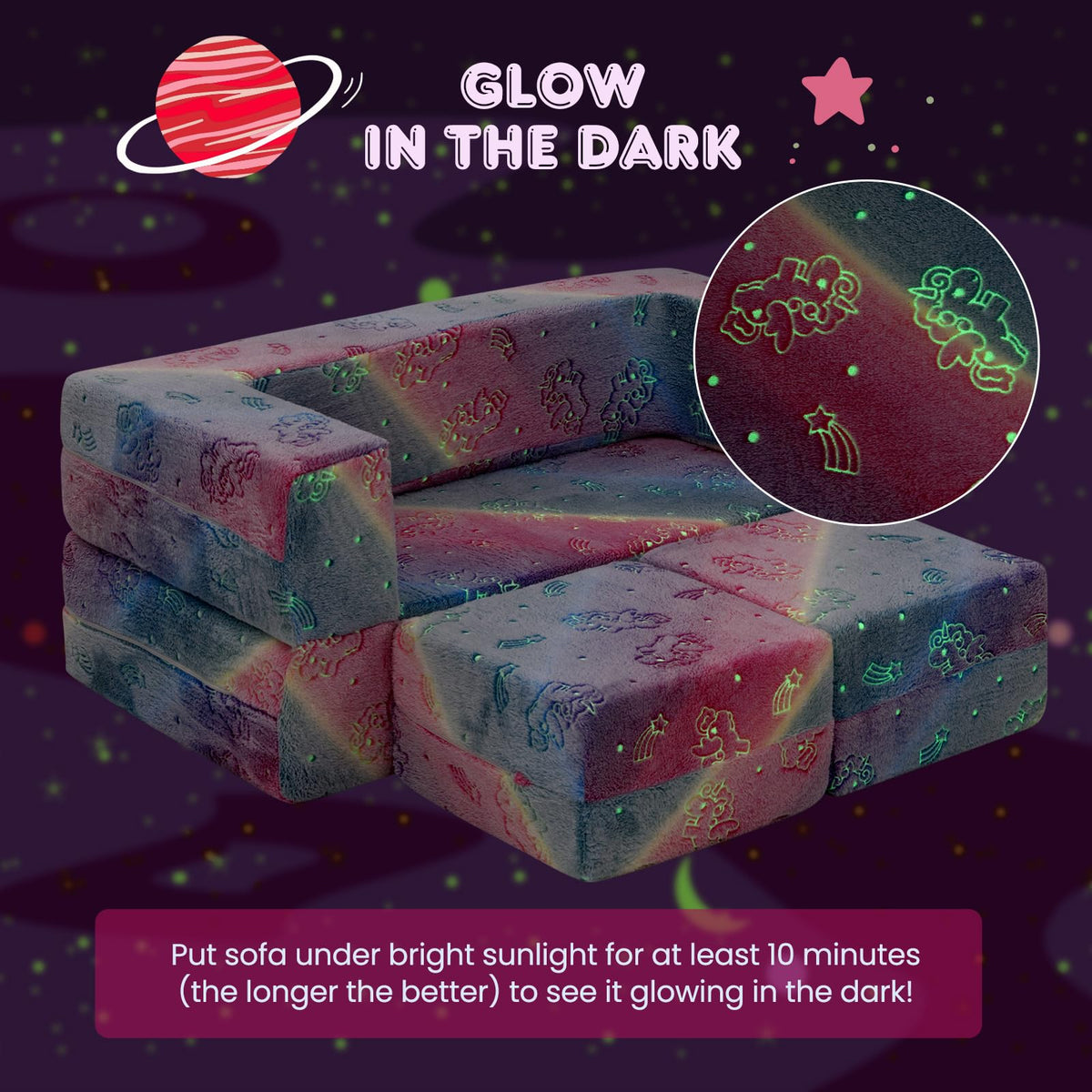 2 Seater Kids Play Couch Glow in the Dark Modular Sofa Play Set
