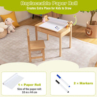 Kids Table and Chairs Set, Activity Desk and Chair for Children w/Paper Roll Holder & 2 Markers