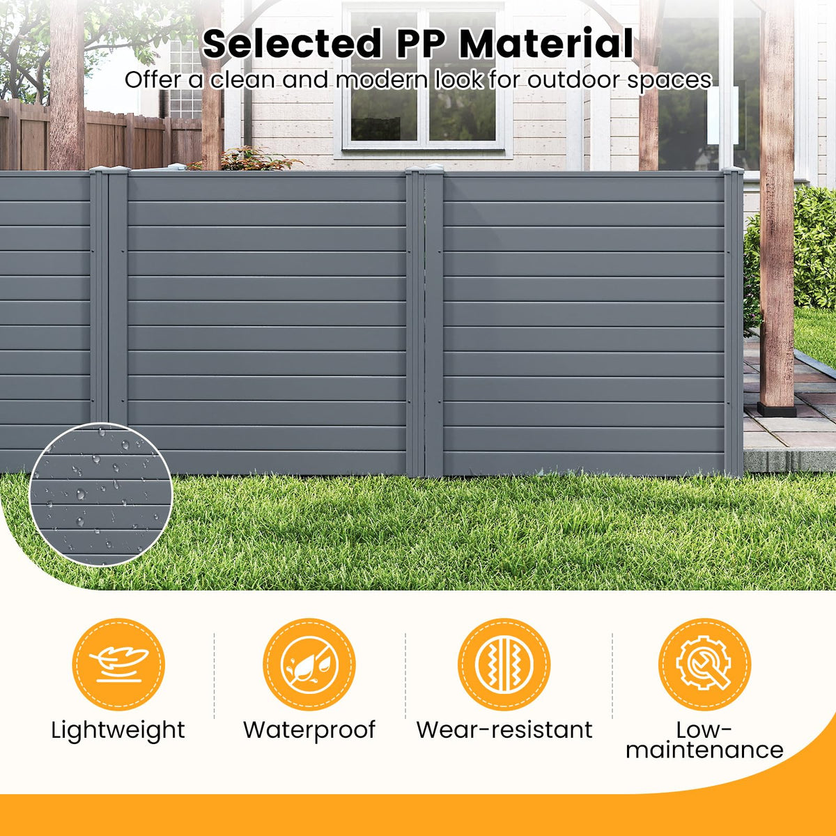 2 Panels 123cm x 123cm PP Privacy Fence Screen with Galvanized Ground Stakes