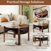 2-Tier Round Coffee Table w/Storage, 75 cm Tea Cocktail Table w/ 4 Shelves