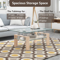 Giantex Rectangular Coffee Table, Modern Coffee Table with 2-Tier Storage Shelf