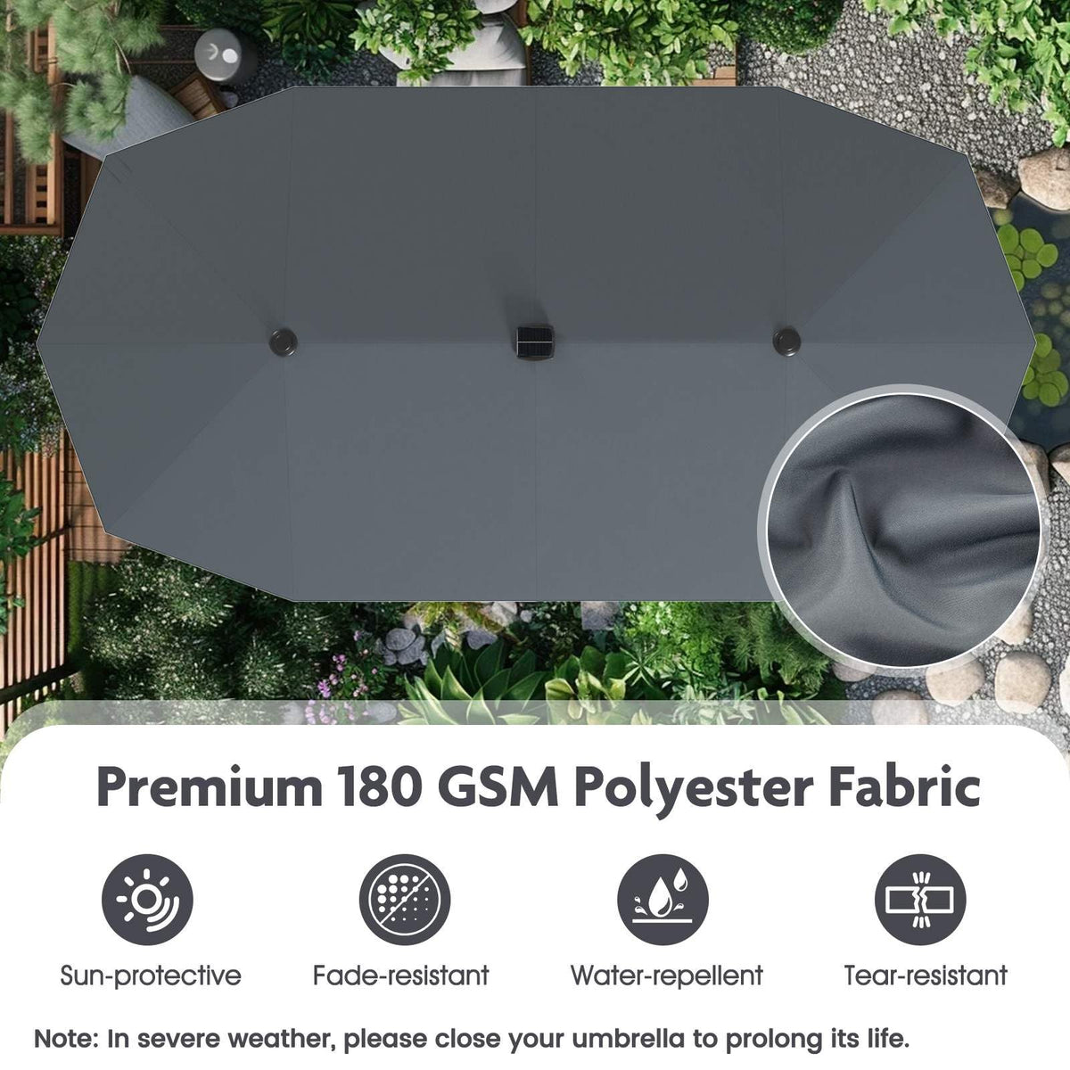 3.9 m Large Patio Umbrella w/LED Solar Lights