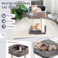 Cat Tree Tower, Compact 2-Tier Cat Activity Tree with Large Plush Top Perch Bed, Natural Sisal Wrapped Scratching Posts