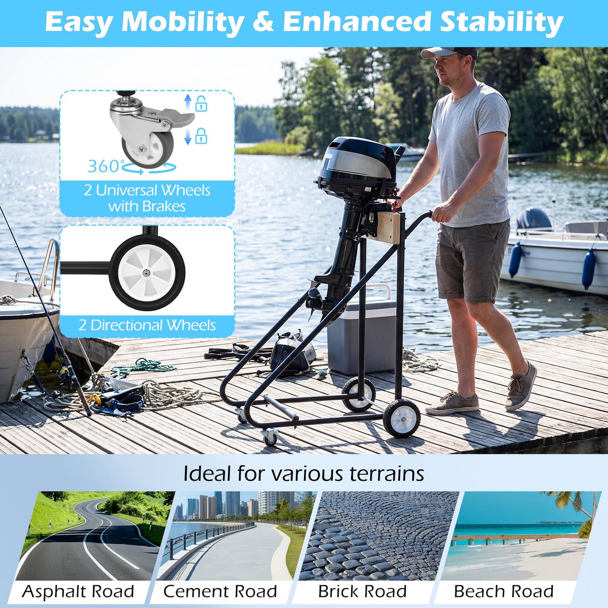 330 LBS Boat Motor Stand, Portable Outboard Engine Cart