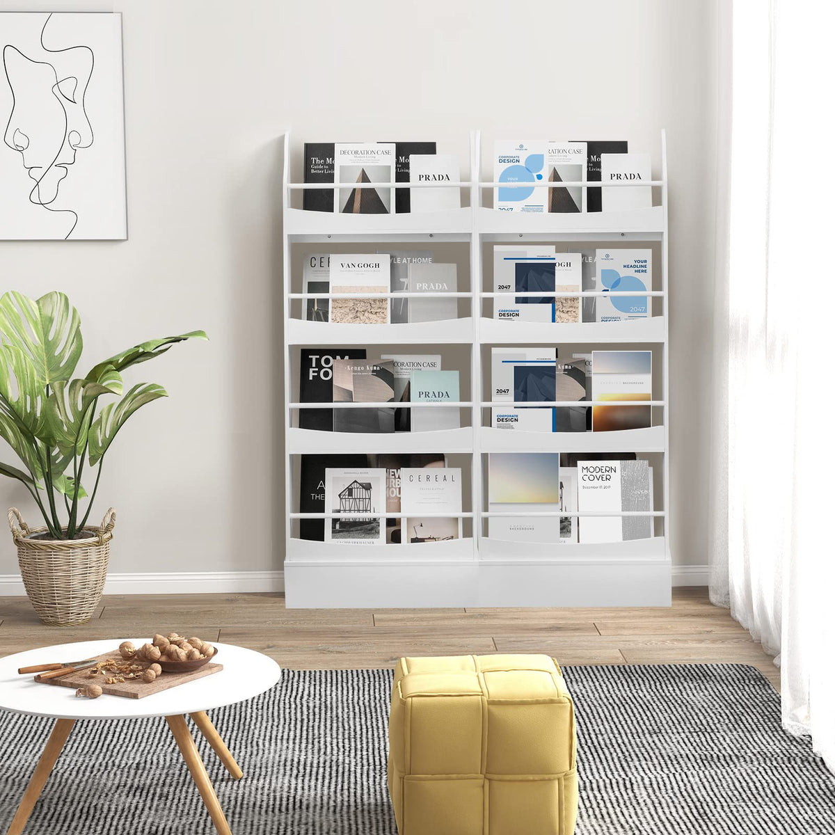 4-Tier Kids Bookcase with 2 Anti-Tipping Kits & Guardrails