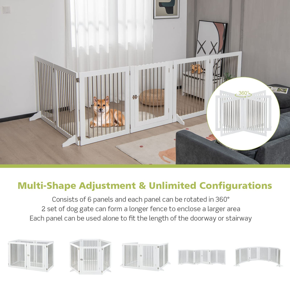 Freestanding 6-Panel Foldable Walk-Through Dog Gate Playpen
