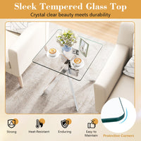Glass Side Table with Tempered Glass Top and Metal X Base for Living Room and Bedroom