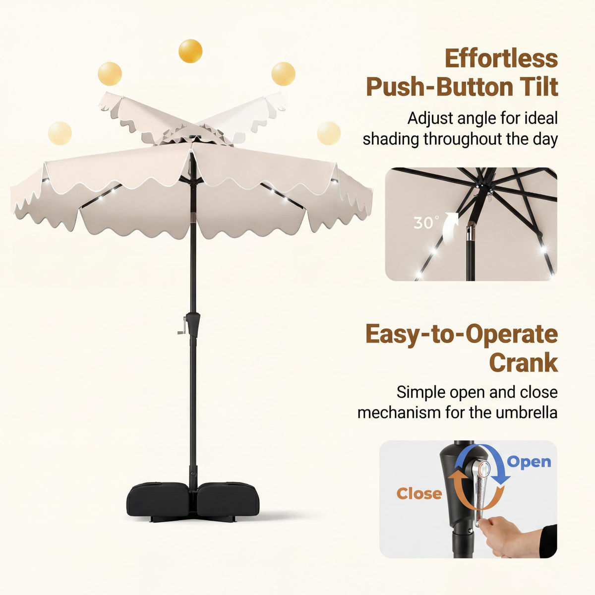 3M Sun Protective Umbrella with Weighted Base and Solar Lights for Deck