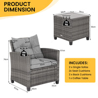 3 Pieces Patio Rattan Sofa Set with Soft Seat for Poolside & Backyard