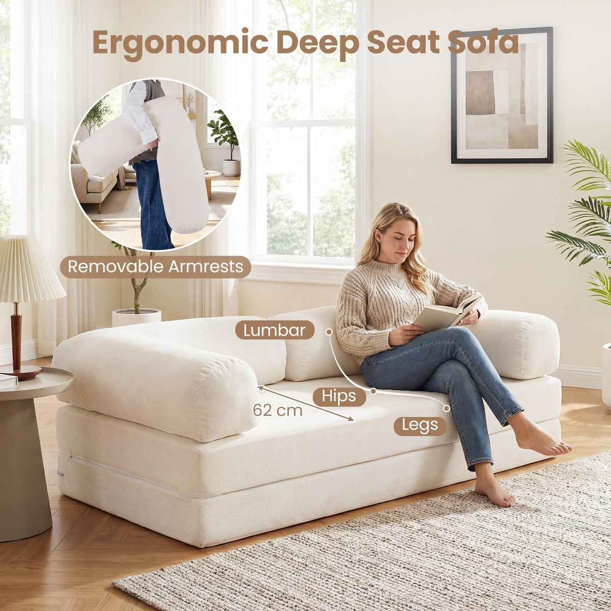 4-in-1 Folding Sofa Bed Convertible Futon Couch with Comfy Corduroy Cover