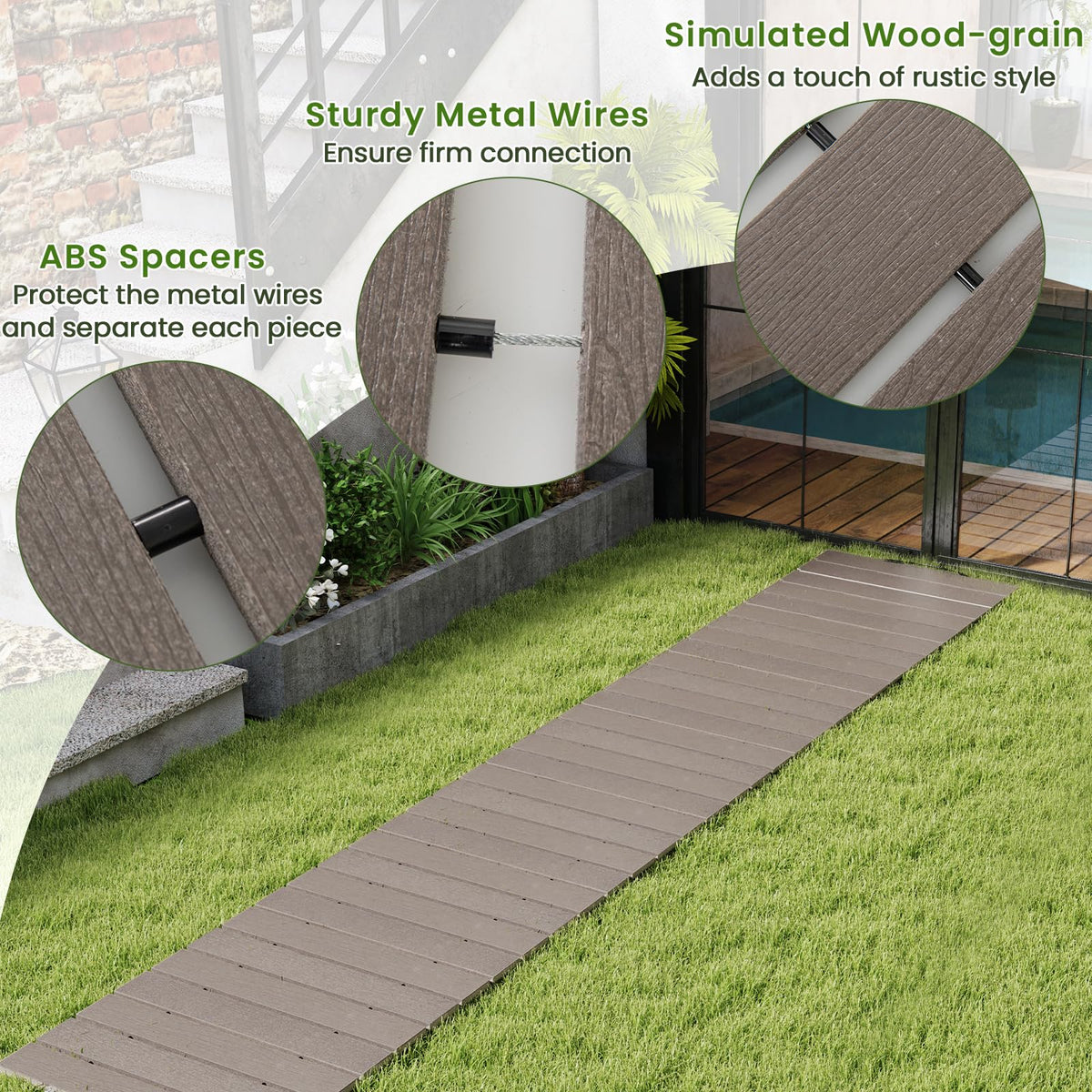 245cm Outdoor Roll Out Walkway with Metal Wire Connection
