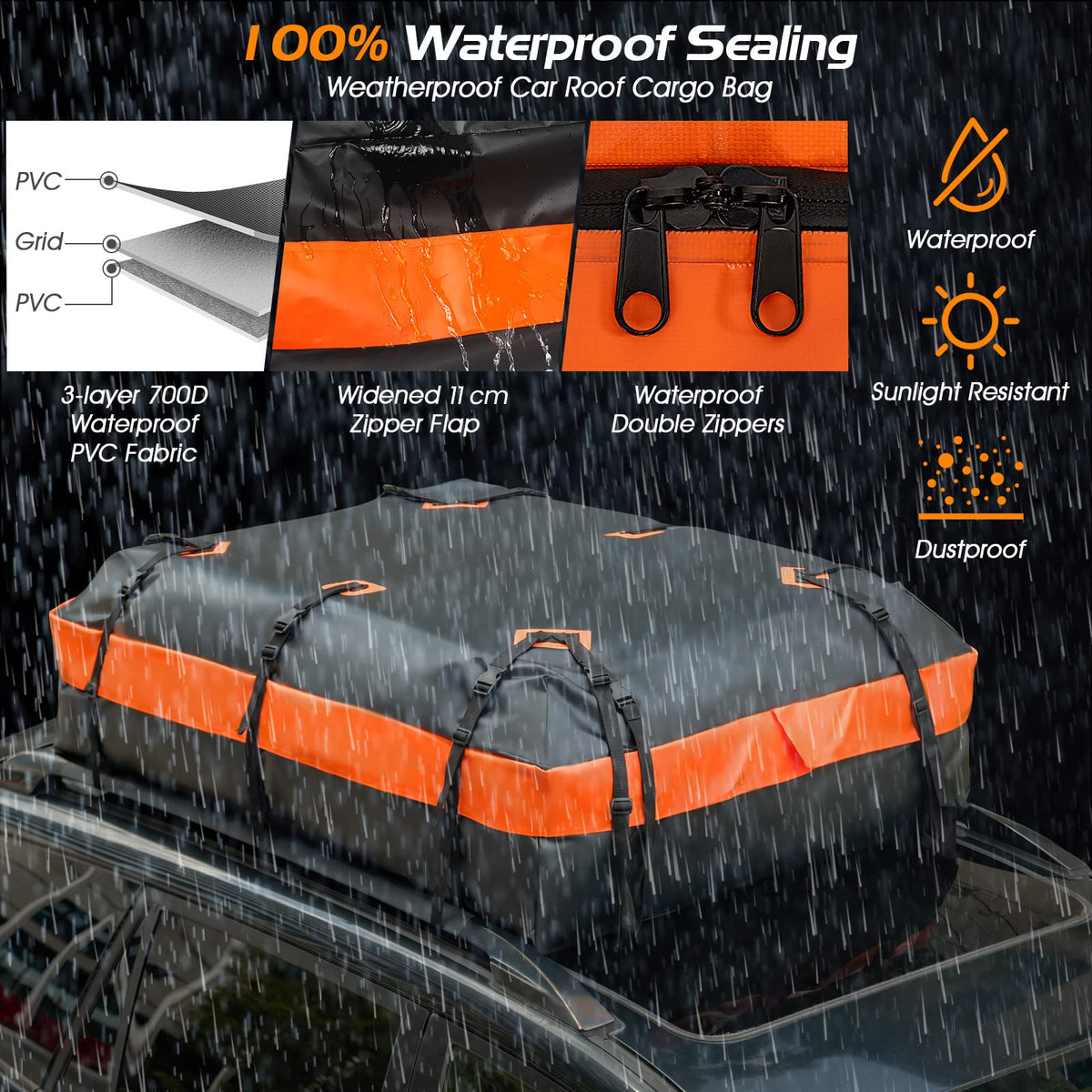 600L/21 Cubic Feet Rooftop Cargo Carrier, Waterproof Car Roof Bag for All Vehicles