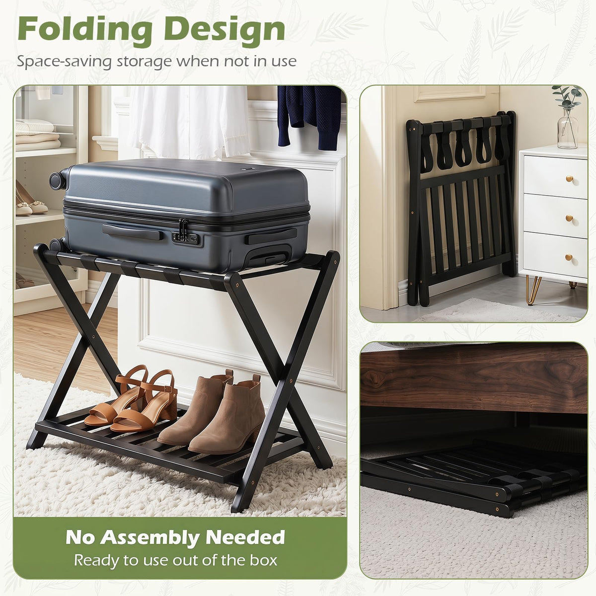 Giantex Bamboo Luggage Rack, Folding Suitcase Stand