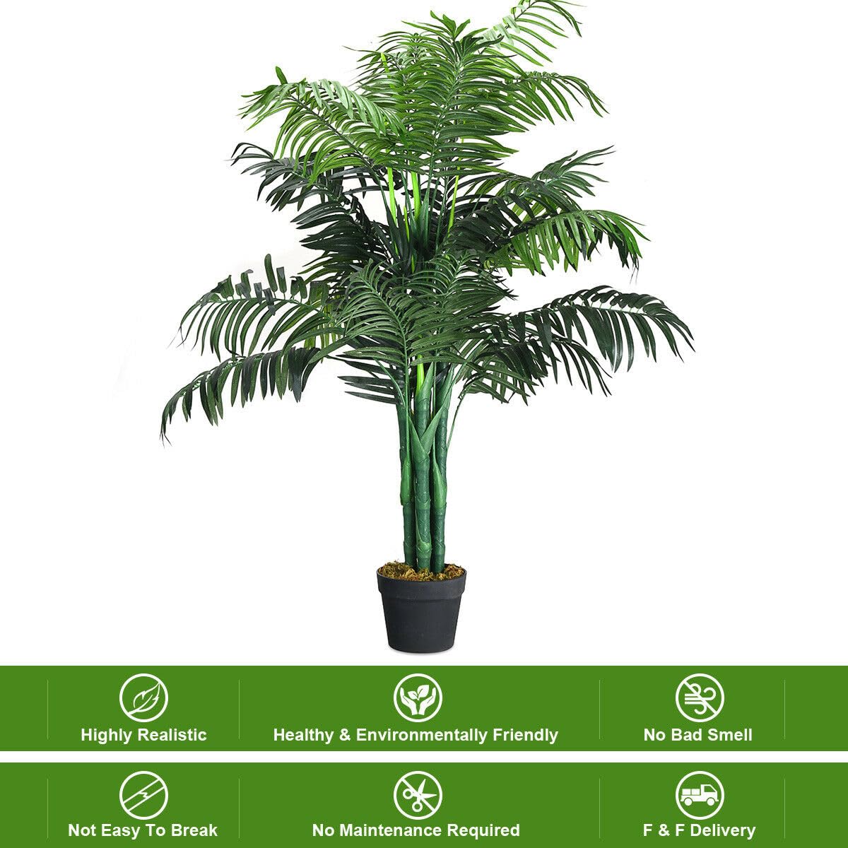 Giantex 110 cm Artificial Plant Fake Areca Palm Plant with Nursery Plastic Pot