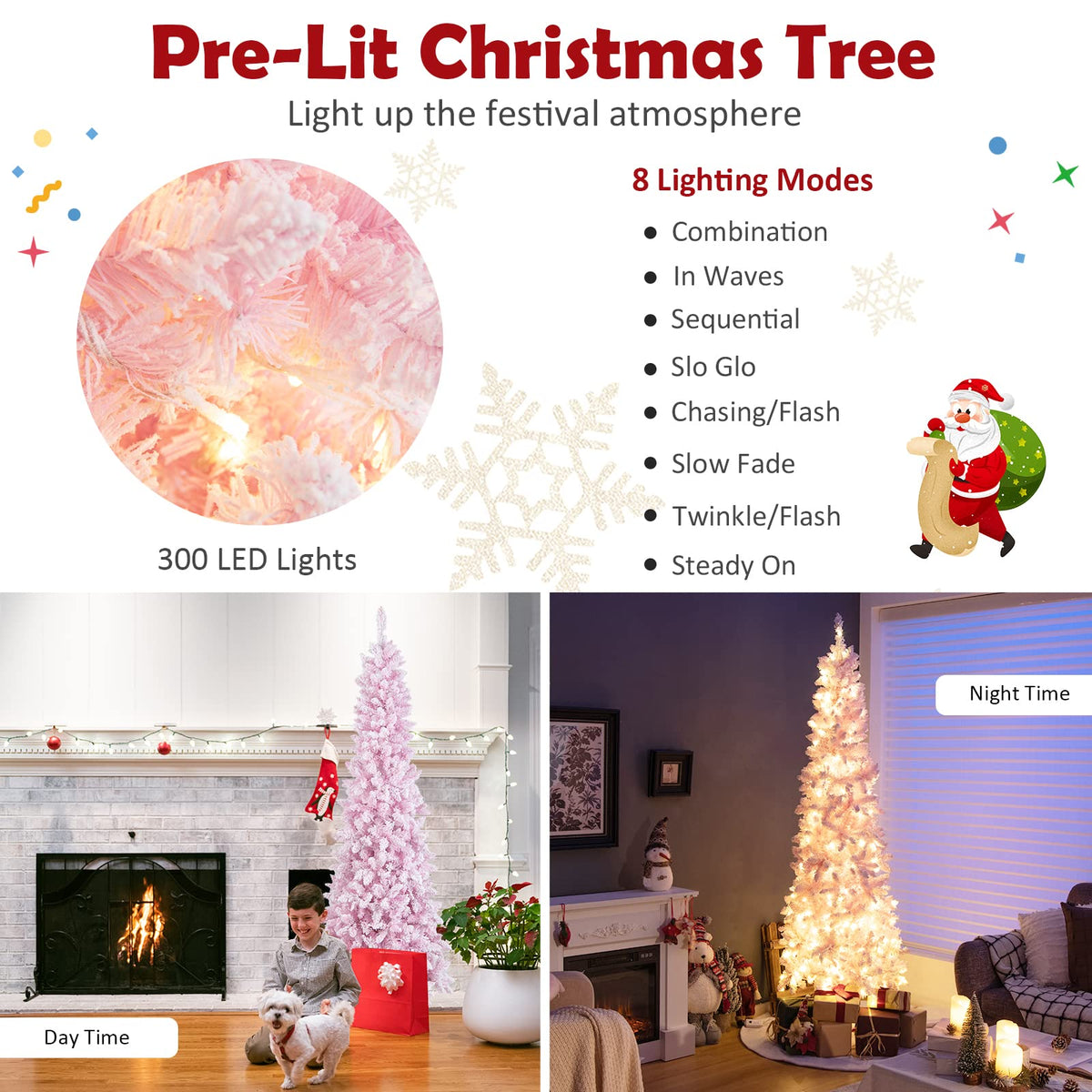 2.1M Pre-Lit Artificial Hinged Christmas Tree with 8 Lighting Modes