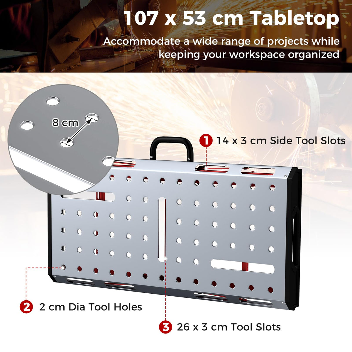 107cm x 53cm 450kg Capacity Heavy-Duty Welding Workbench with Adjustable Height