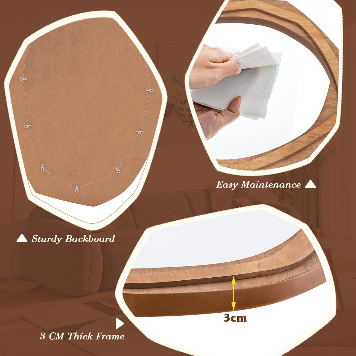 90 x 66 cm Irregular Framed Water Proof Wall Mirror with Expansion Screws