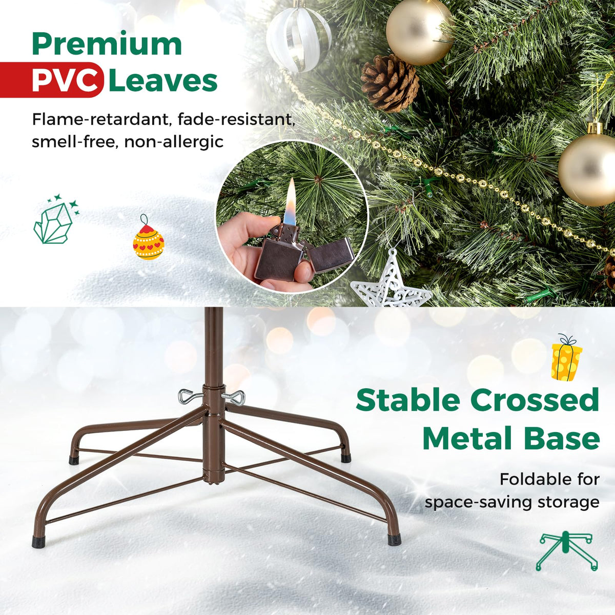 150/180cm Artificial Christmas Tree, Hinged, Pre-Lit