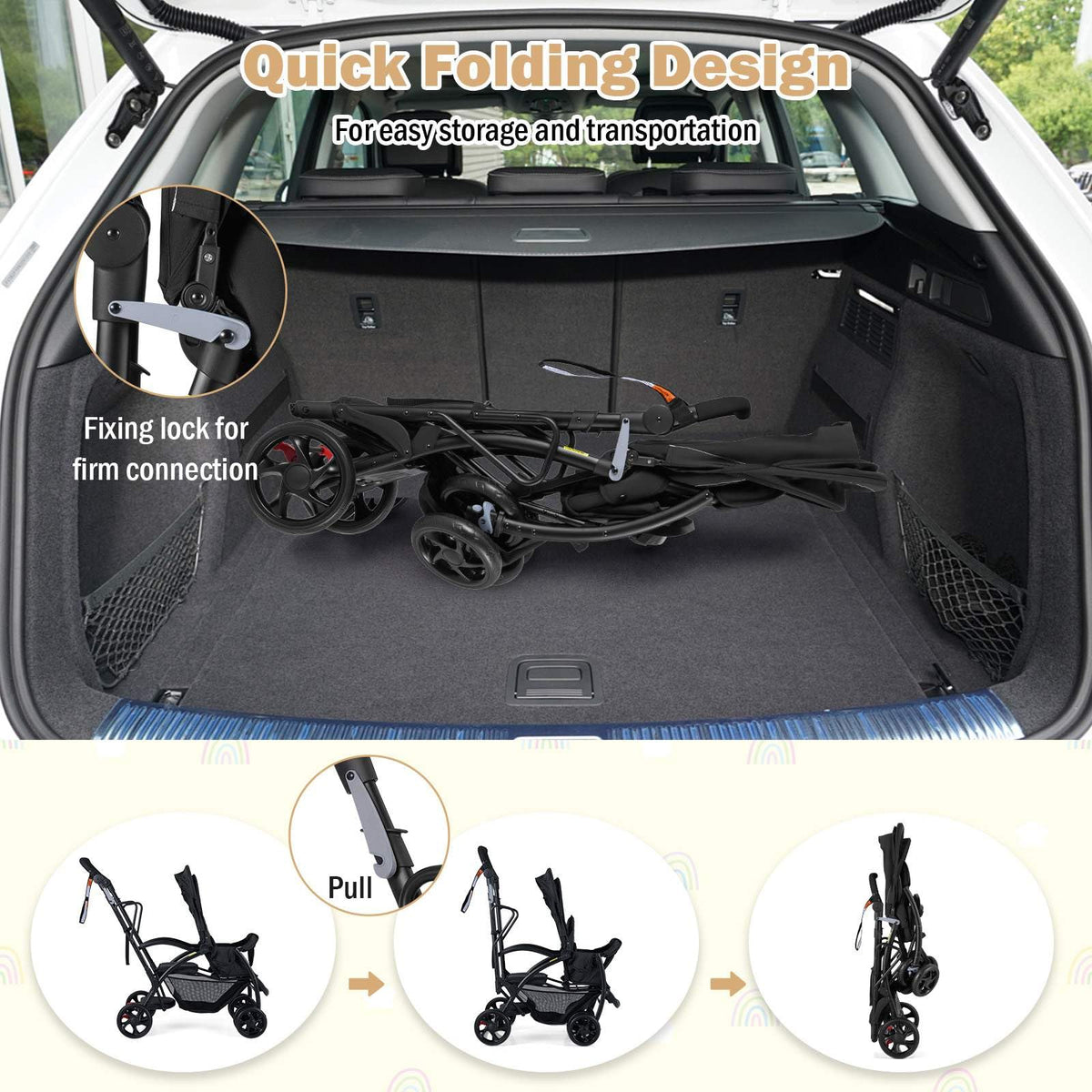 Sit and Stand Stroller, Foldable Double Stroller with Wristband