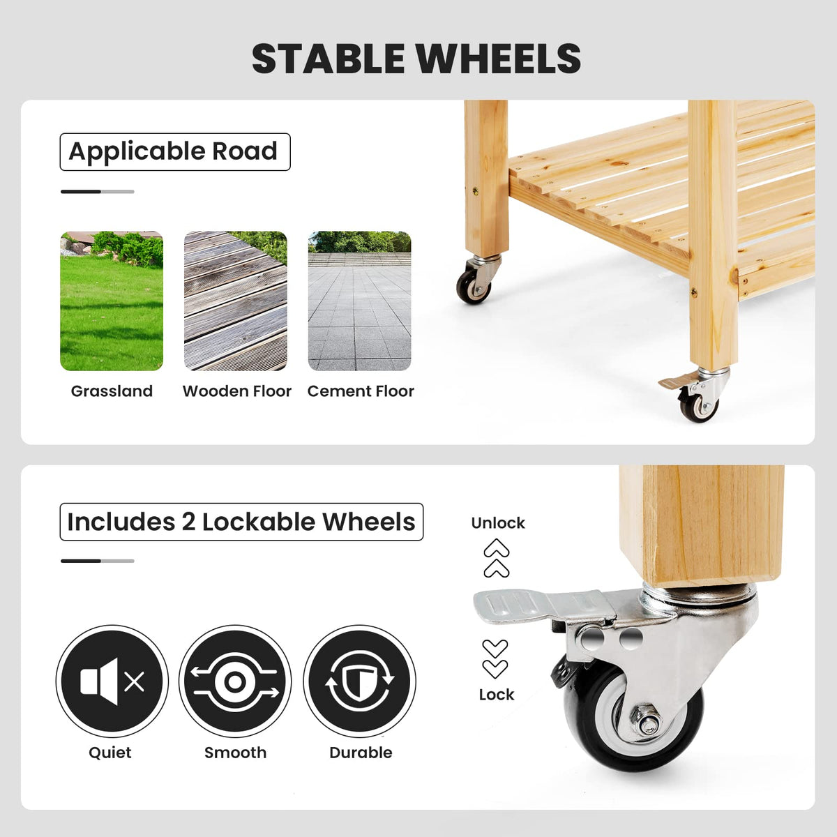 Elevated Wooden Planter Box with Lockable Wheels and Shelf