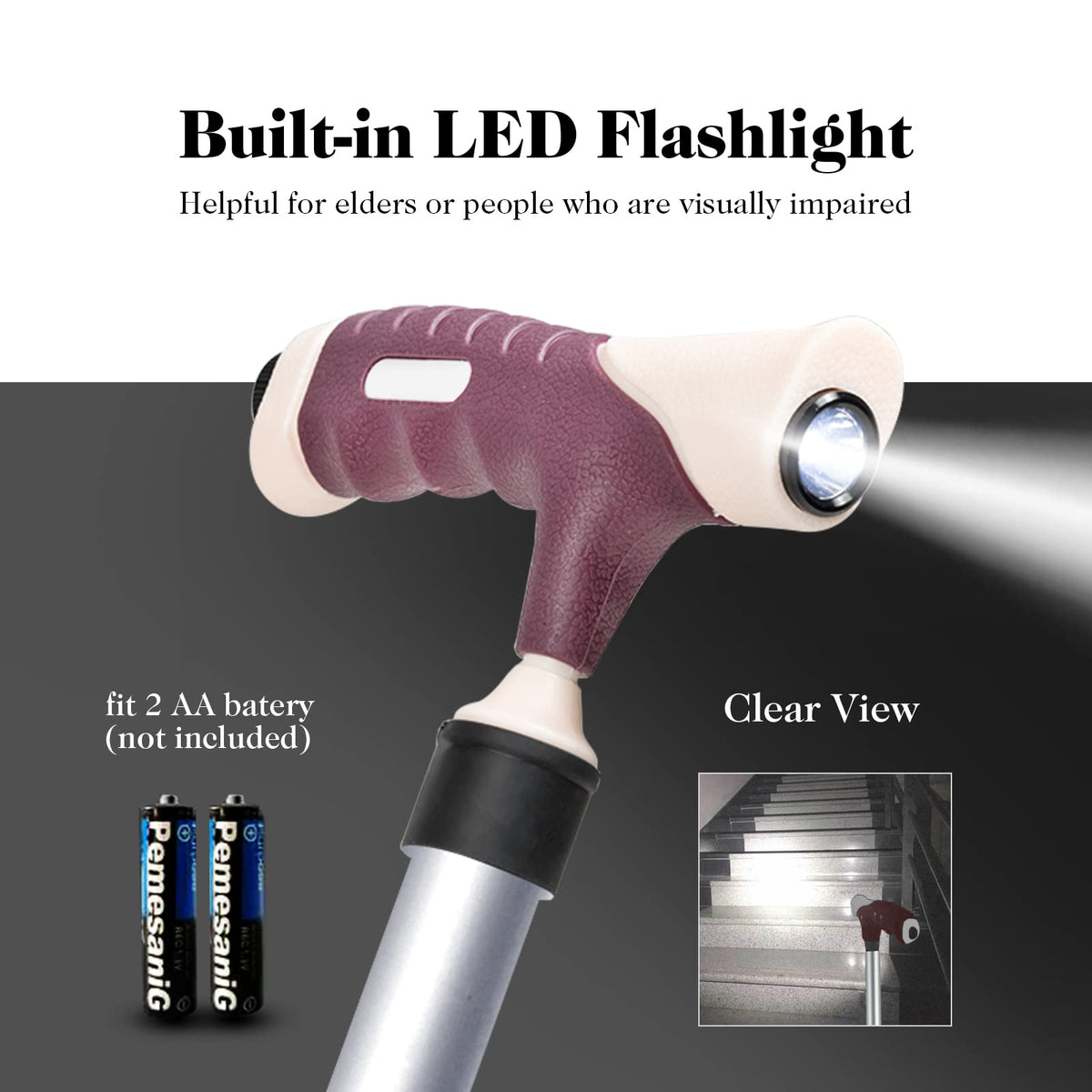 Portable Multifunctional Aluminum Crutch W/LED Light & Ergonomic Handle