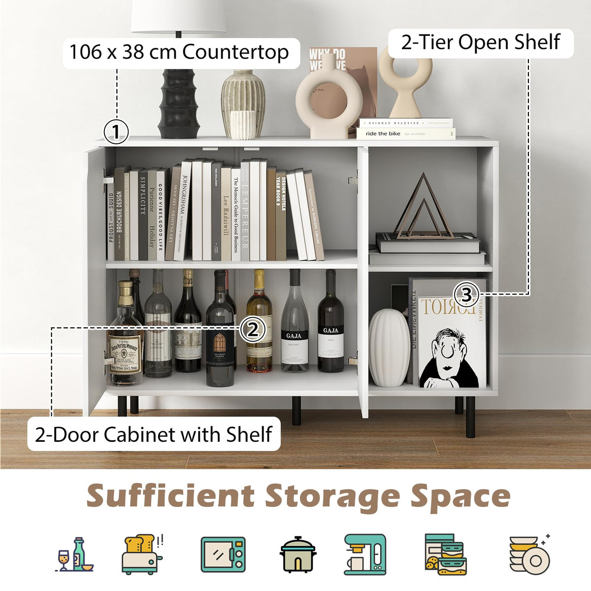 Giantex 106 cm Sideboard Buffet Cabinet, Modern Kitchen Storage Cabinet