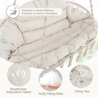 Hand-Woven Rope Hanging Swing Chair with Thick Cushion and Folding Metal Frame