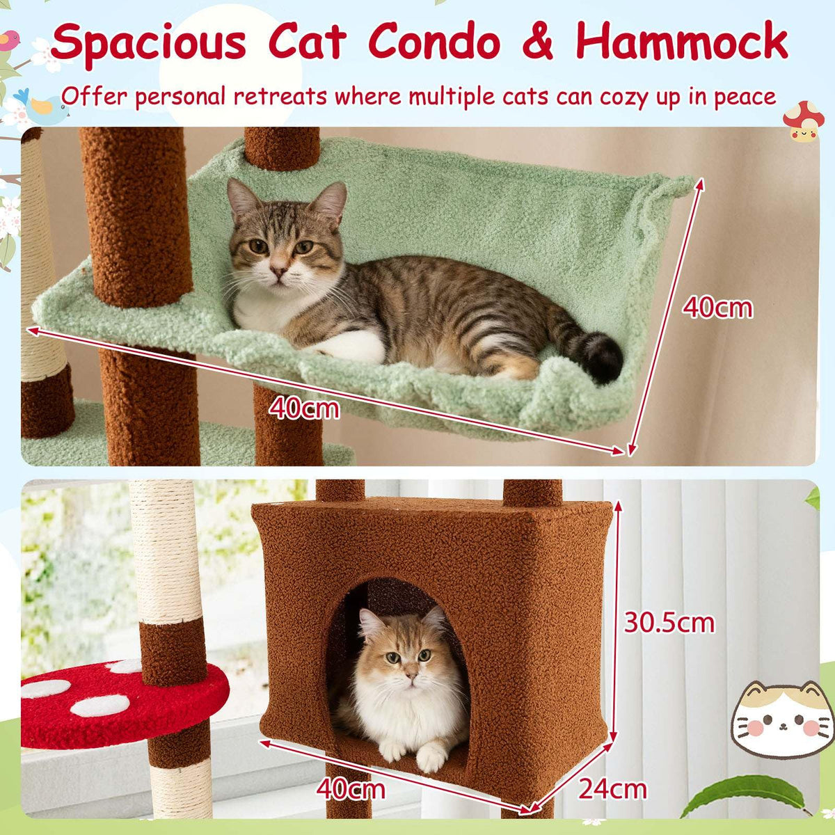 Floor to Ceiling Cat Tree, 247-277 CM Height Mushroom Cat Tower