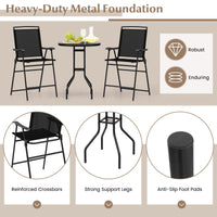 3 PCS Outdoor Bar Stool Set, Bistro Furniture with DPC Tabletop
