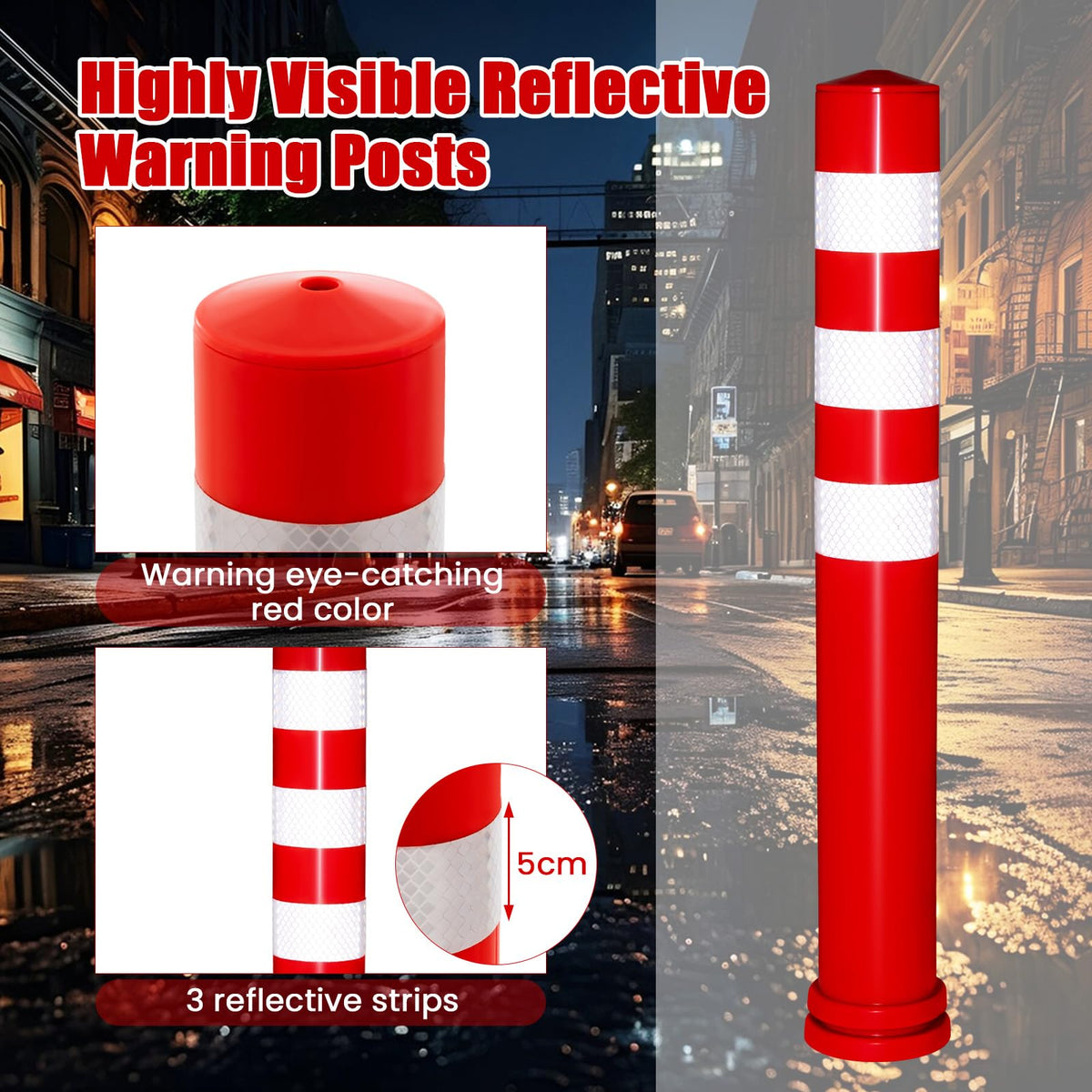 10 Pack Safety Bollard Post, 65.5 cm Delineator Post, Flexible Safety Parking Barrier with Anchor Bolt