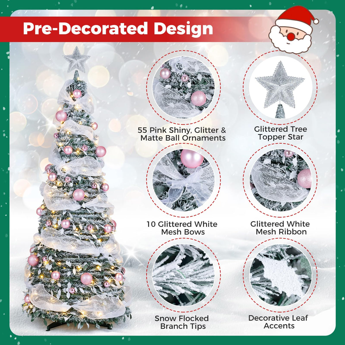 180cm Pre-Lit Pop up Christmas Tree w/ 140 LED Lights