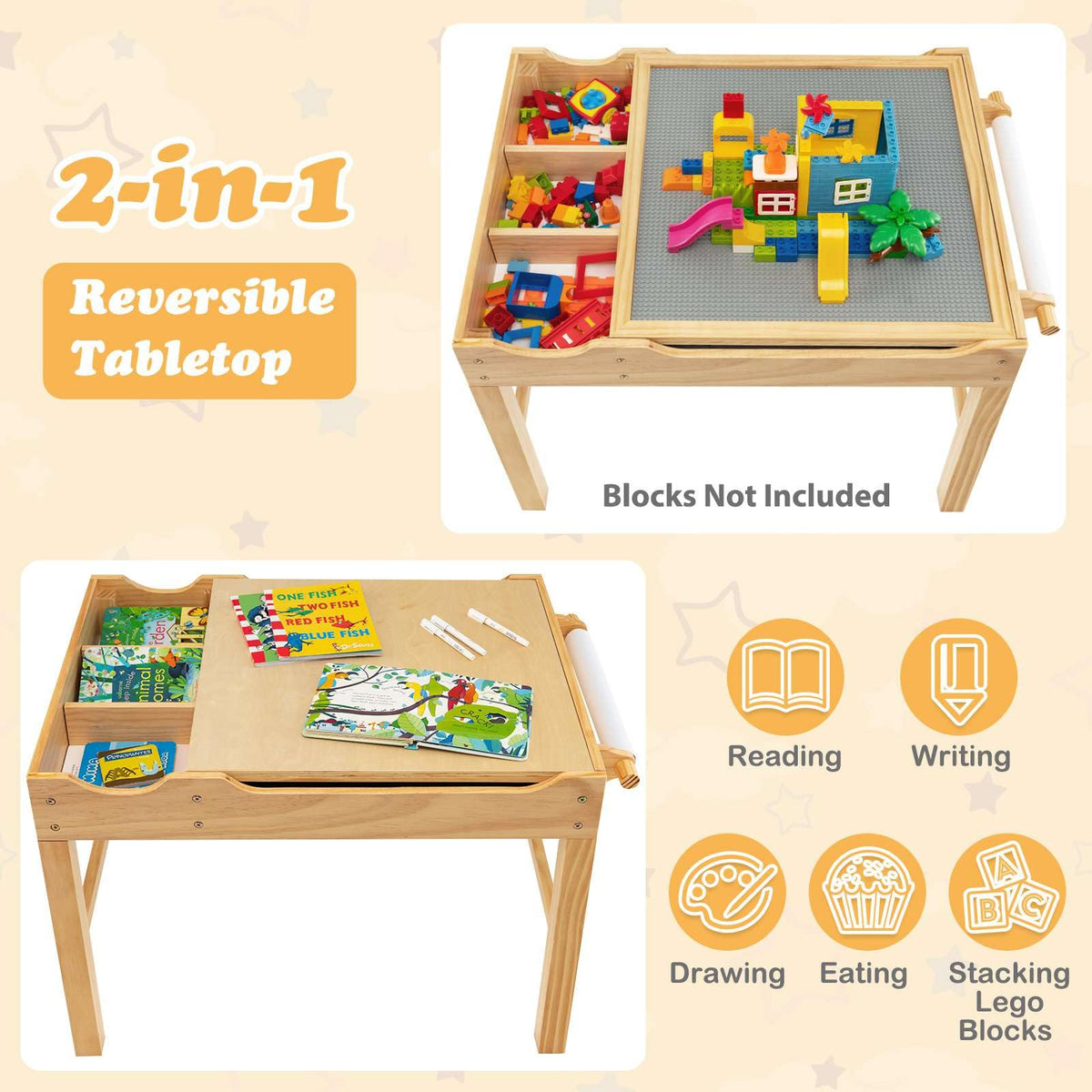 2-in-1 Kids Activity Table with Reversible Tabletop and Storage Compartments