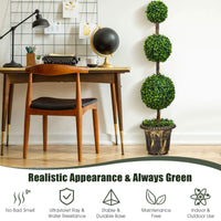 Giantex Topiary Artificial Tree, 120cm Triple Ball Tree w/UV & Water Protection, Cement-filled Pot, Real Wood Rattan