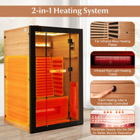 Infrared Wooden Sauna Room for 2 People with Heating Panels and Red Light Tubes