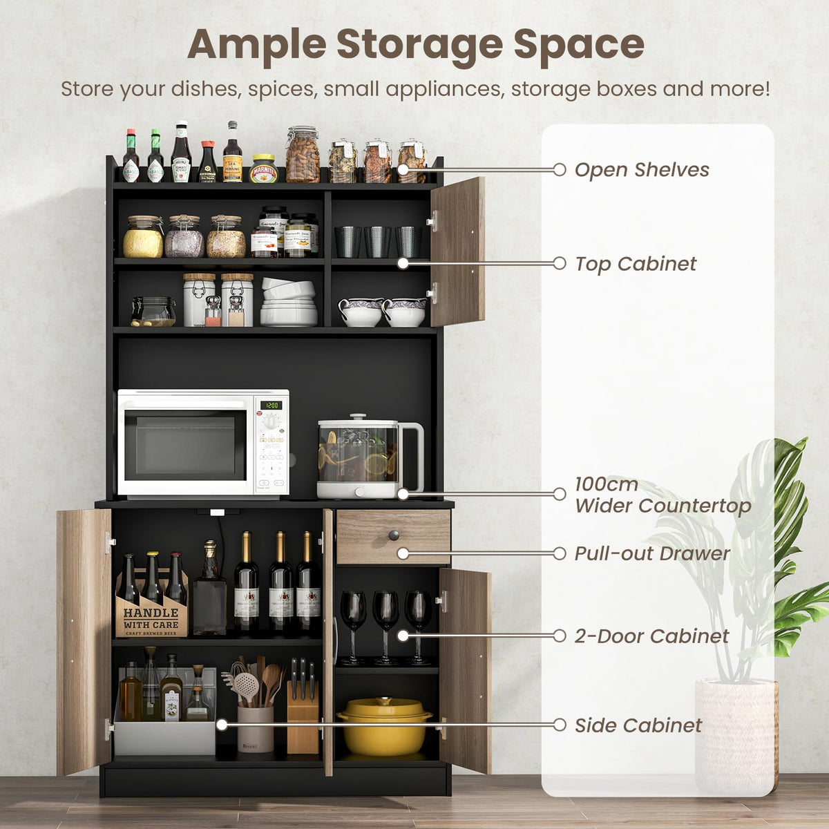 Giantex 180cm Kitchen Pantry Storage Cabinet w/Built-in Charge Station