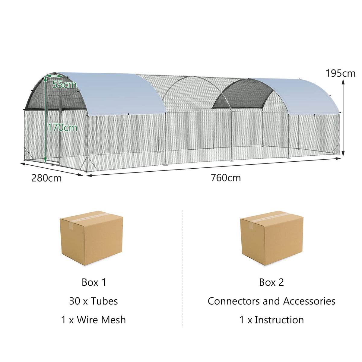 Large Metal Chicken Coop, Galvanized Walk in Poultry Cage with Waterproof and Sun-Protective Cover