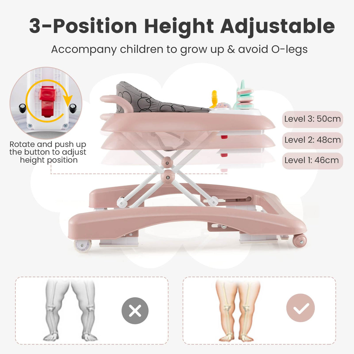 Foldable Baby Walker with Adjustable Height for Boys and Girls