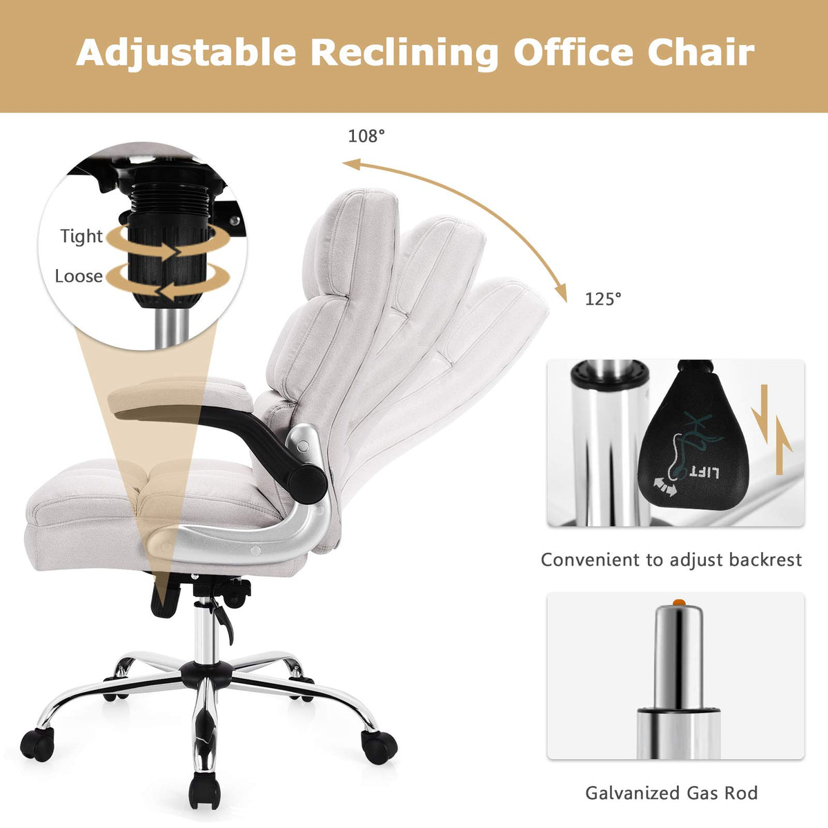 Giantex Gaming Office Chair w/Adjustable Height & Tilt Angle, Ergonomic Computer Chair (Beige)