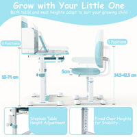 Kids Study Desk & Chair Set, Height-Adjustable Student Writing Table w/Chair