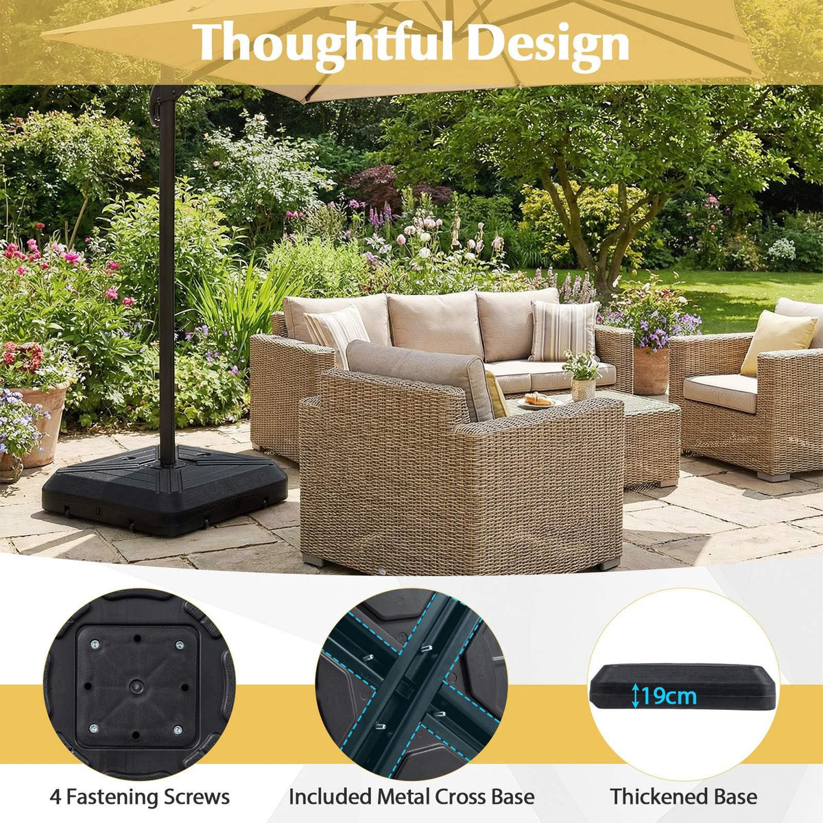 Cantilever Offset Umbrella Base w/Wheels,Heavy-Duty Patio Umbrella Weight Stand