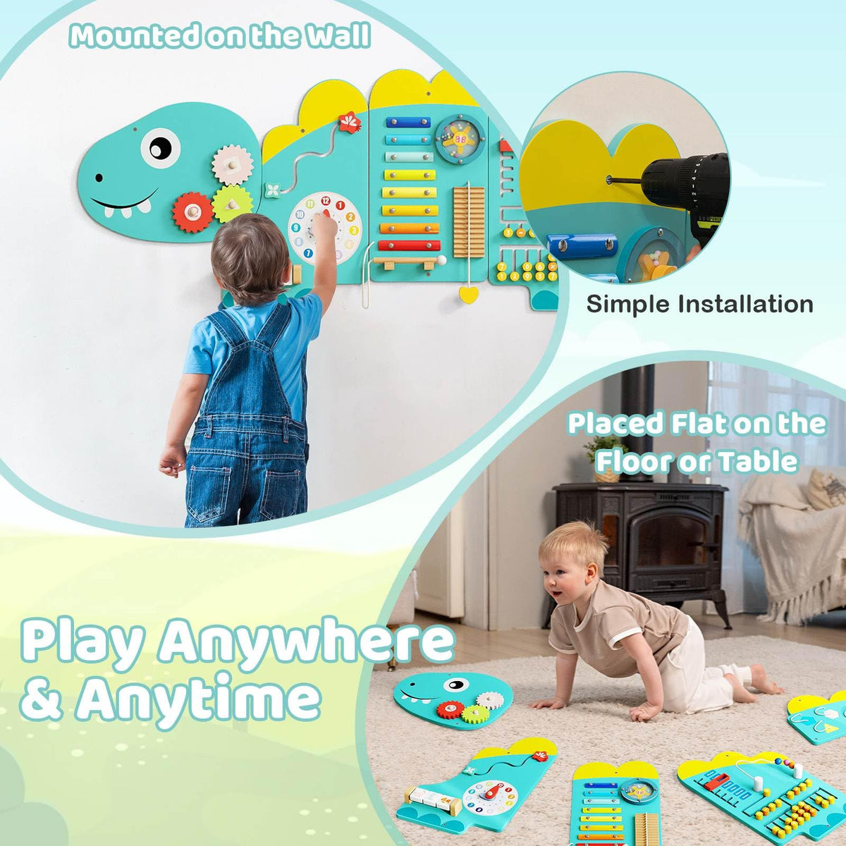 11-in-1 Activity Wall Busy Board Panels for Education and Early Development