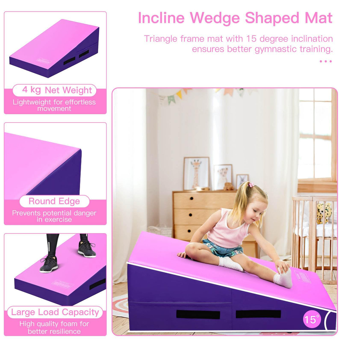 Incline Gymnastics Mat, Gym Fitness Skill Shape Tumbling Mat