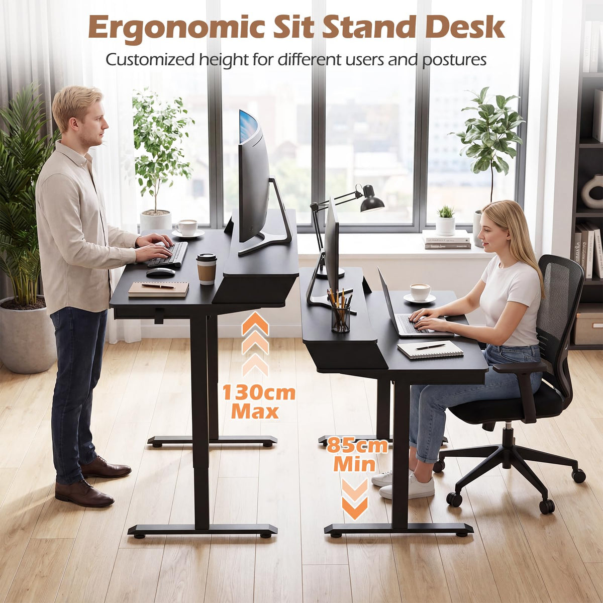 Giantex Electric Standing Desk 140cm w/Monitor Stand&Drawers