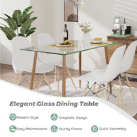 Giantex 129cm Modern Rectangle Glass Dining Table, Kitchen Glass Table W/Wood-Like Steel Legs